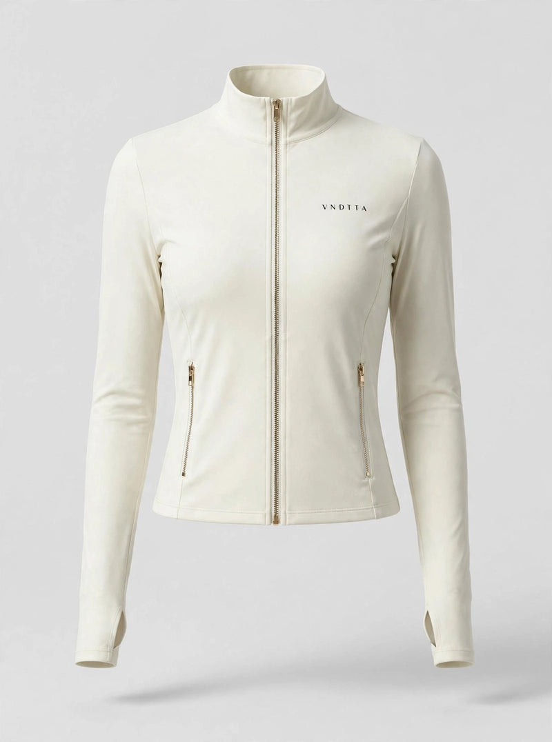 Sculpt - Ivory Cropped Longsleeve Zip-Up