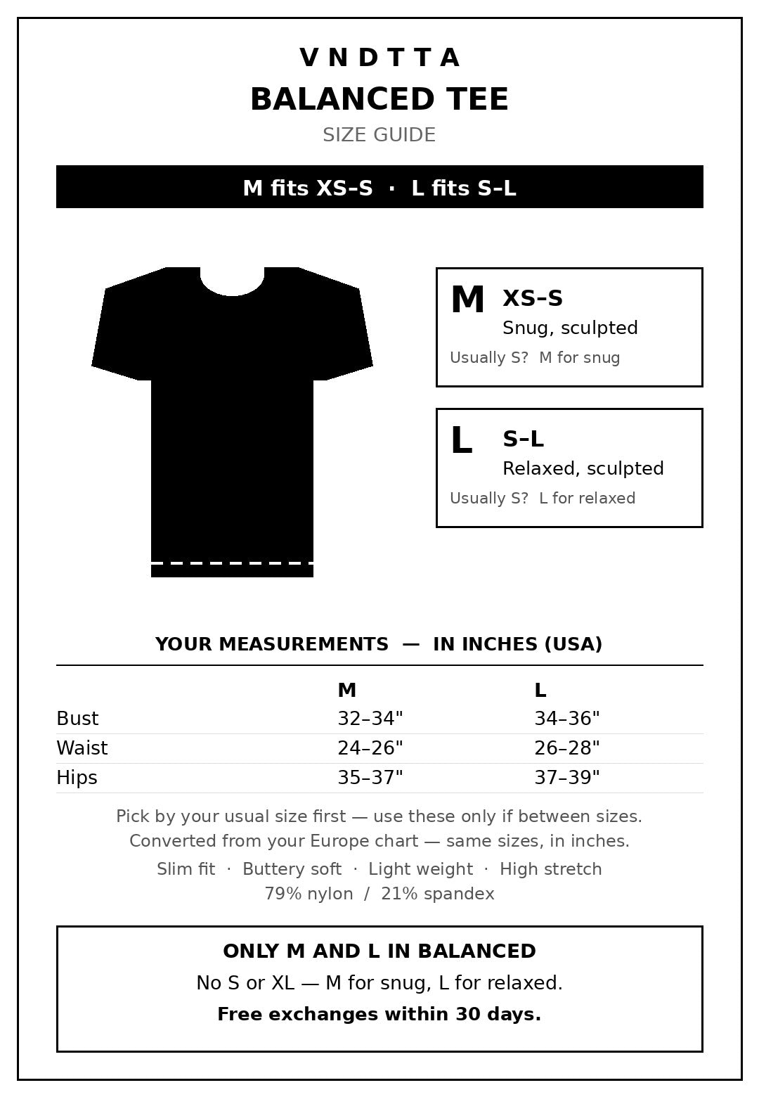 Balanced Tee size guide